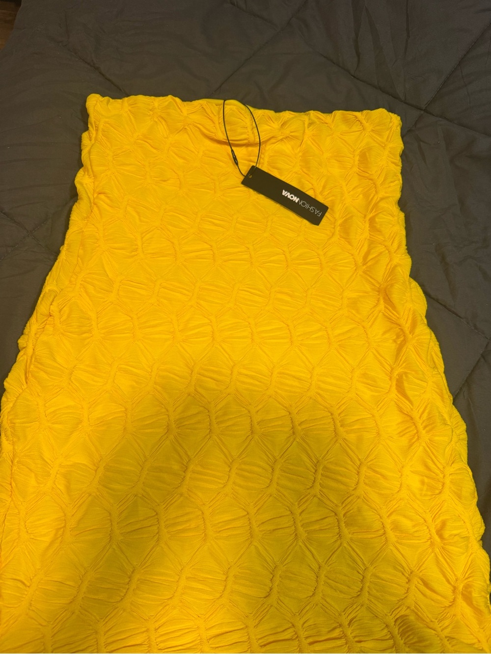 Yellow Textured Mini Dress - Picture 3 of 3